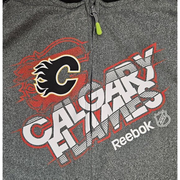 Reebok Calgary Flames NHL Center Ice PlayDry Full-Zip Hoodie Size L Gray Black - Picture 1 of 8